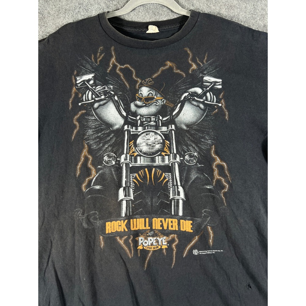 VTG Cycle Club Biker T Shirt Sz XL Black Orange Lightning AOP Graphic Faded Tee - Picture 7 of 11